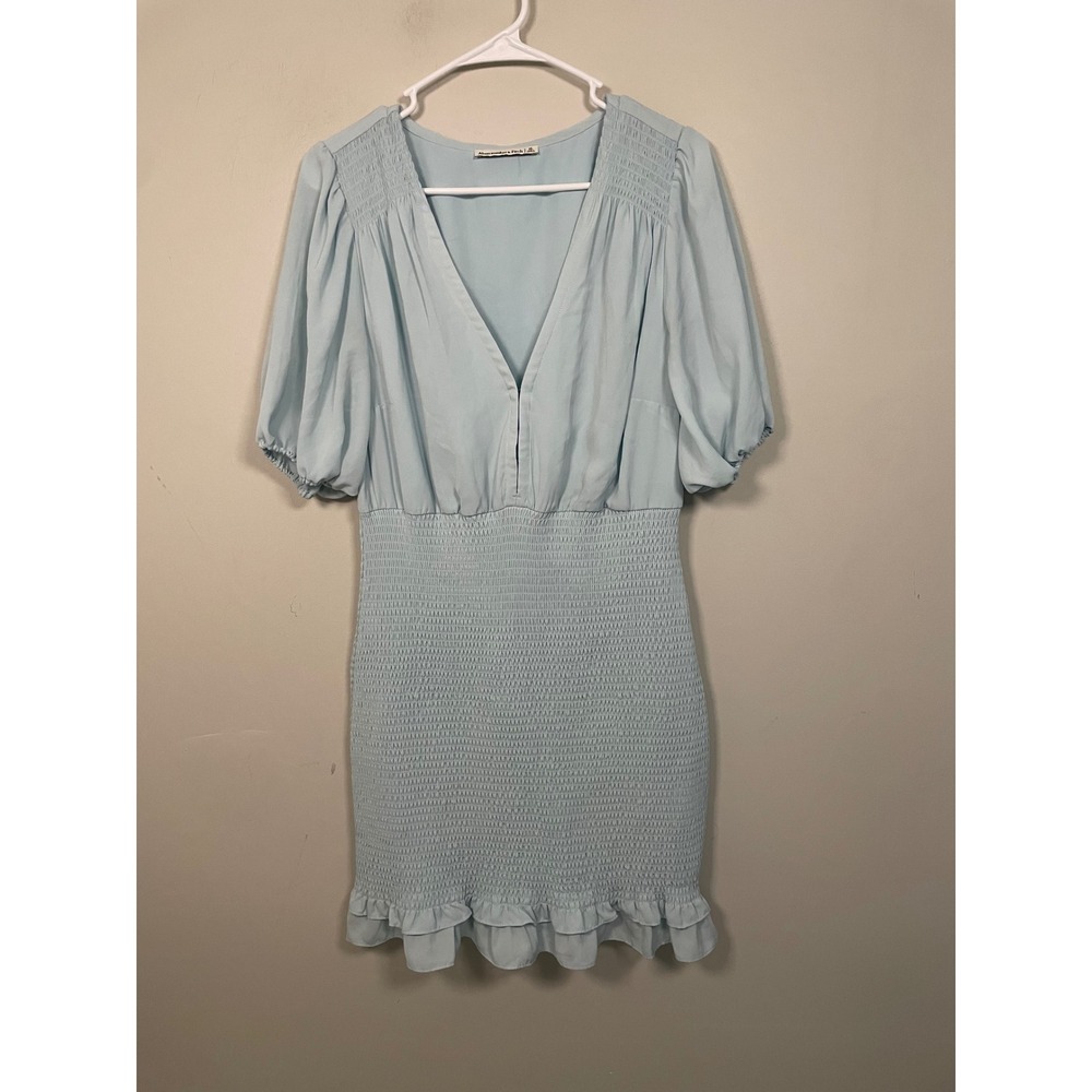 Abercrombie & Fitch Puff Sleeve Smocked Mini Dress in Baby Blue Size XL